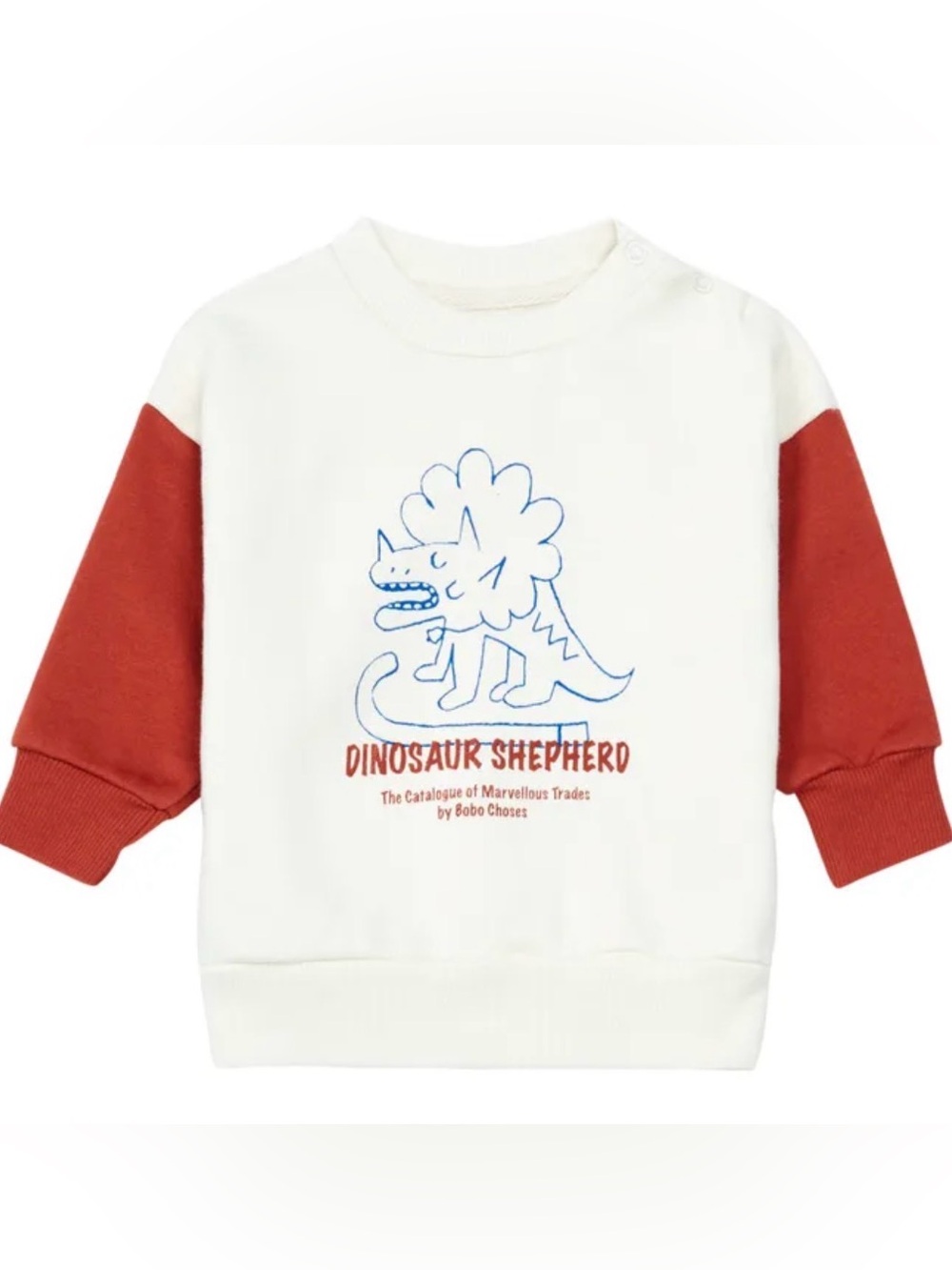 Bobo Choses Cream & Rust Sweatshirt with Blue Dinosaur Graphic